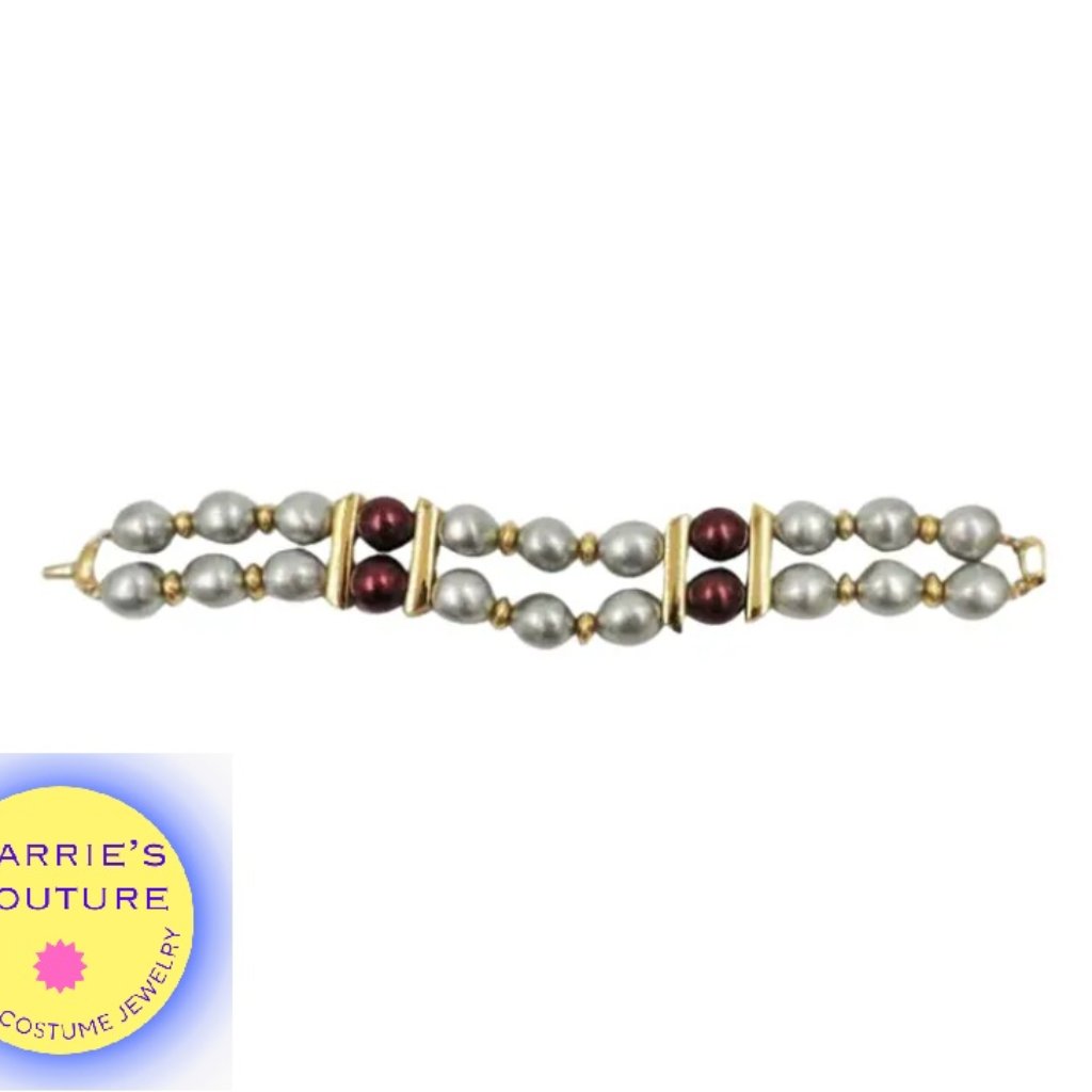 Vintage Signed Napier Red & Grey Faux-Baroque Pearl Bracelet